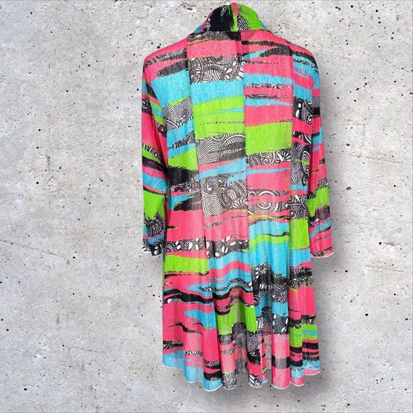 Ali Miles Cardigan Womens Large Pink Blue Green Lightweight Duster Colorful - Picture 3 of 9